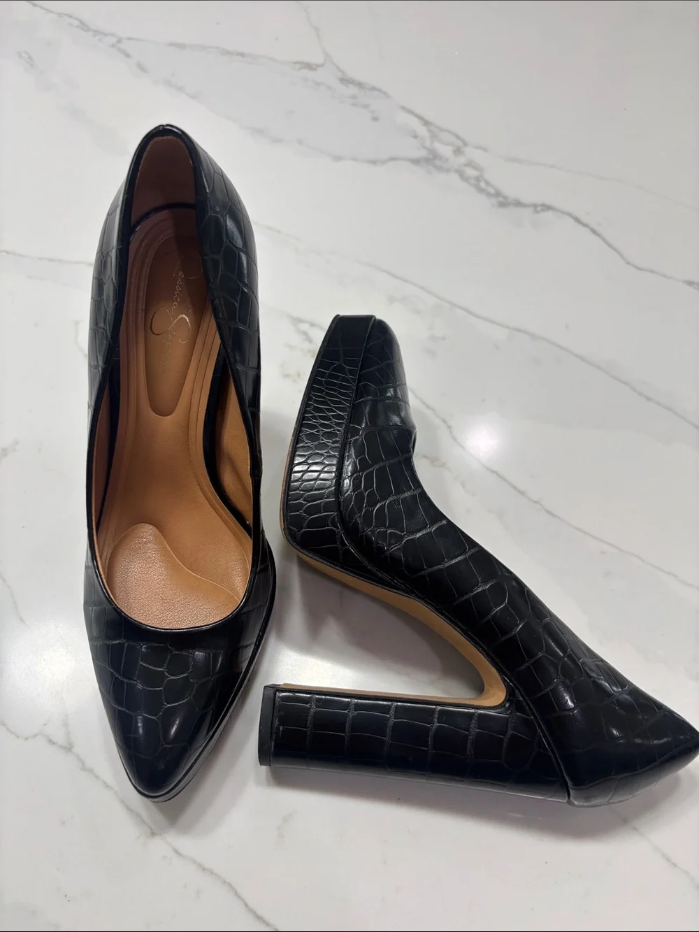 Jessica Simpson Black Croc-Embossed Platform Heel